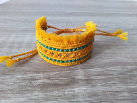 macrame bracelet cuff amber color