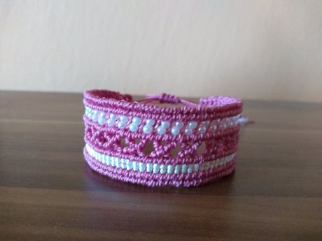 macrame bracelet cuff pink