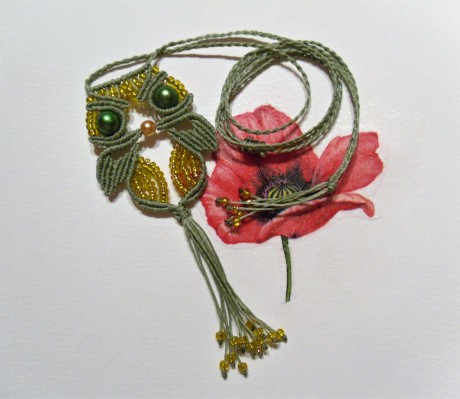 macrame necklace green owl