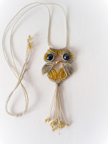 macrame necklace owl beige owl